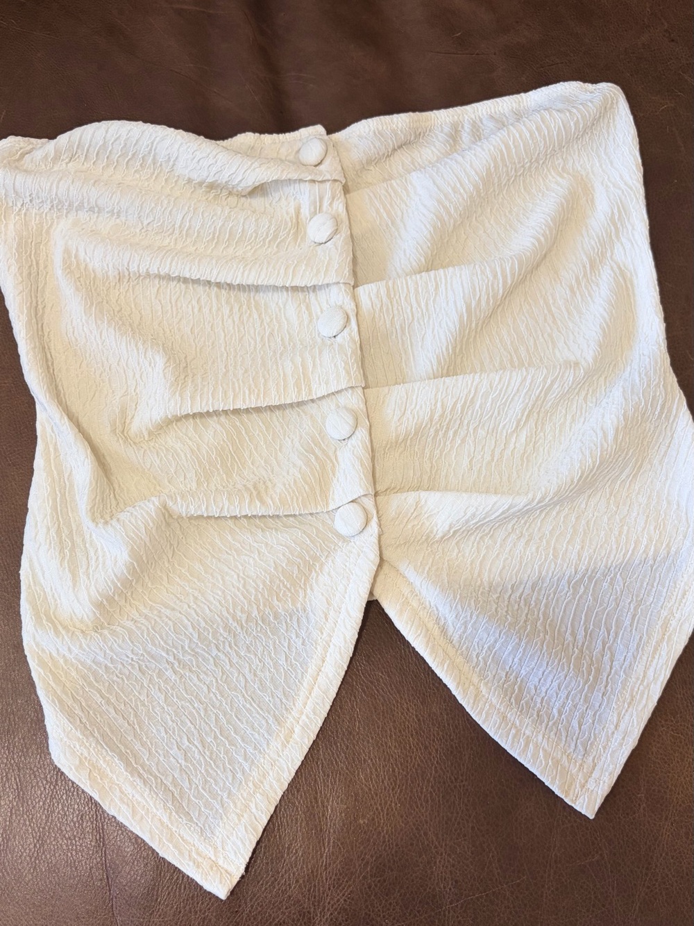 White Textured Button-Front Tube Too